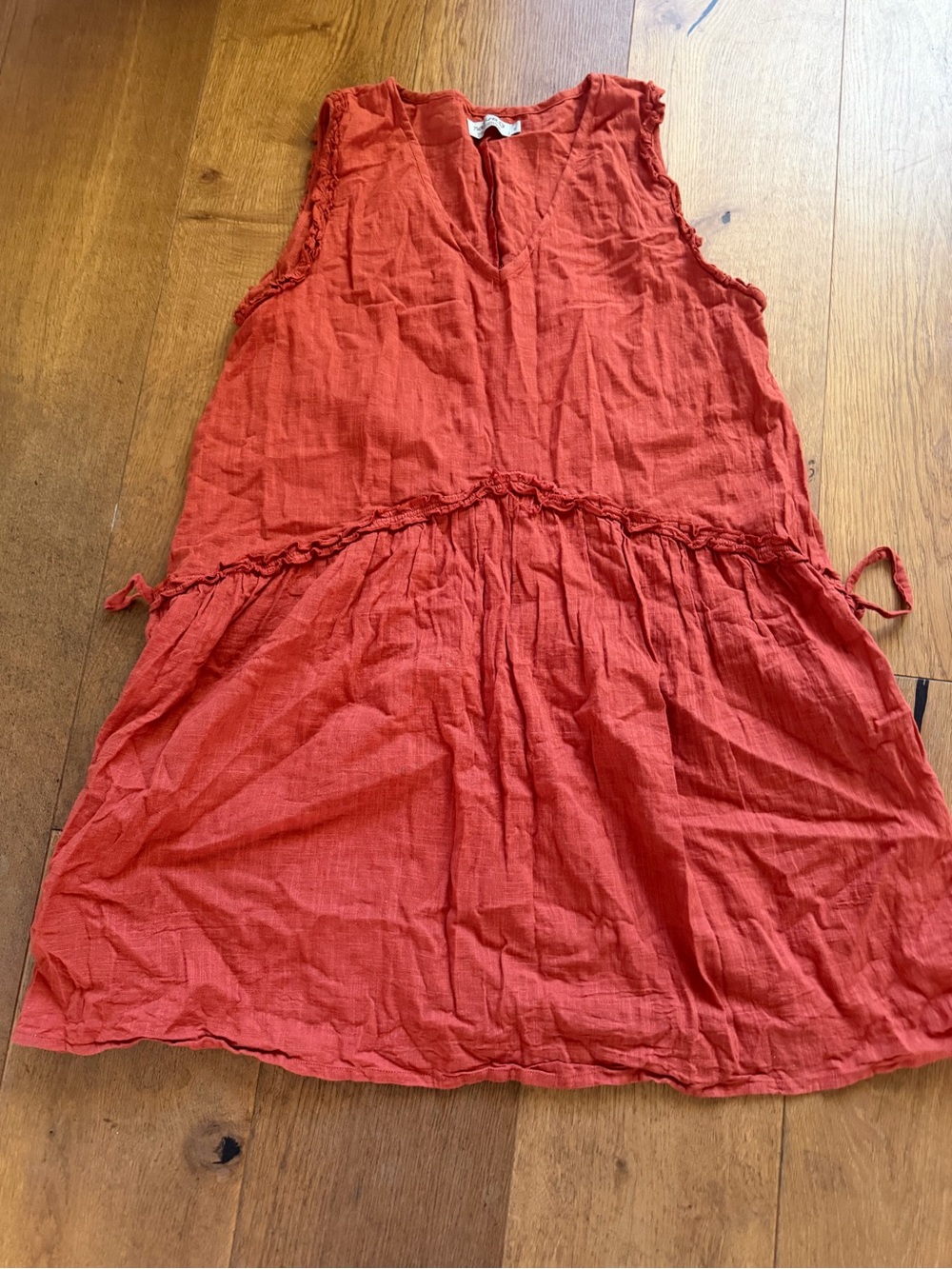 Sleeveless V-Neck Red Linen Blend Tunic Dress